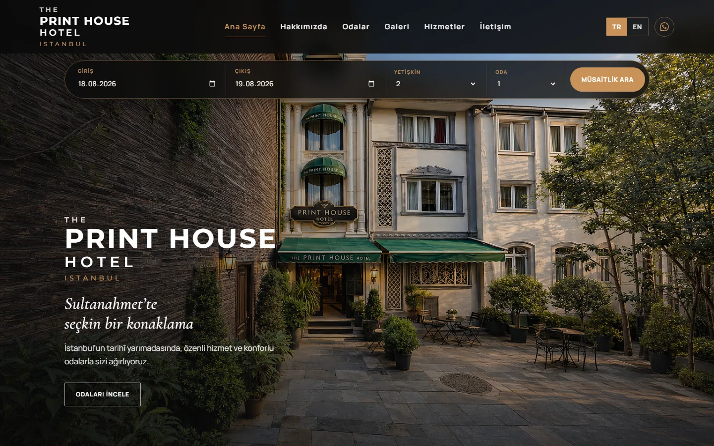 The Print House Hotel ana sayfa ekran görüntüsü