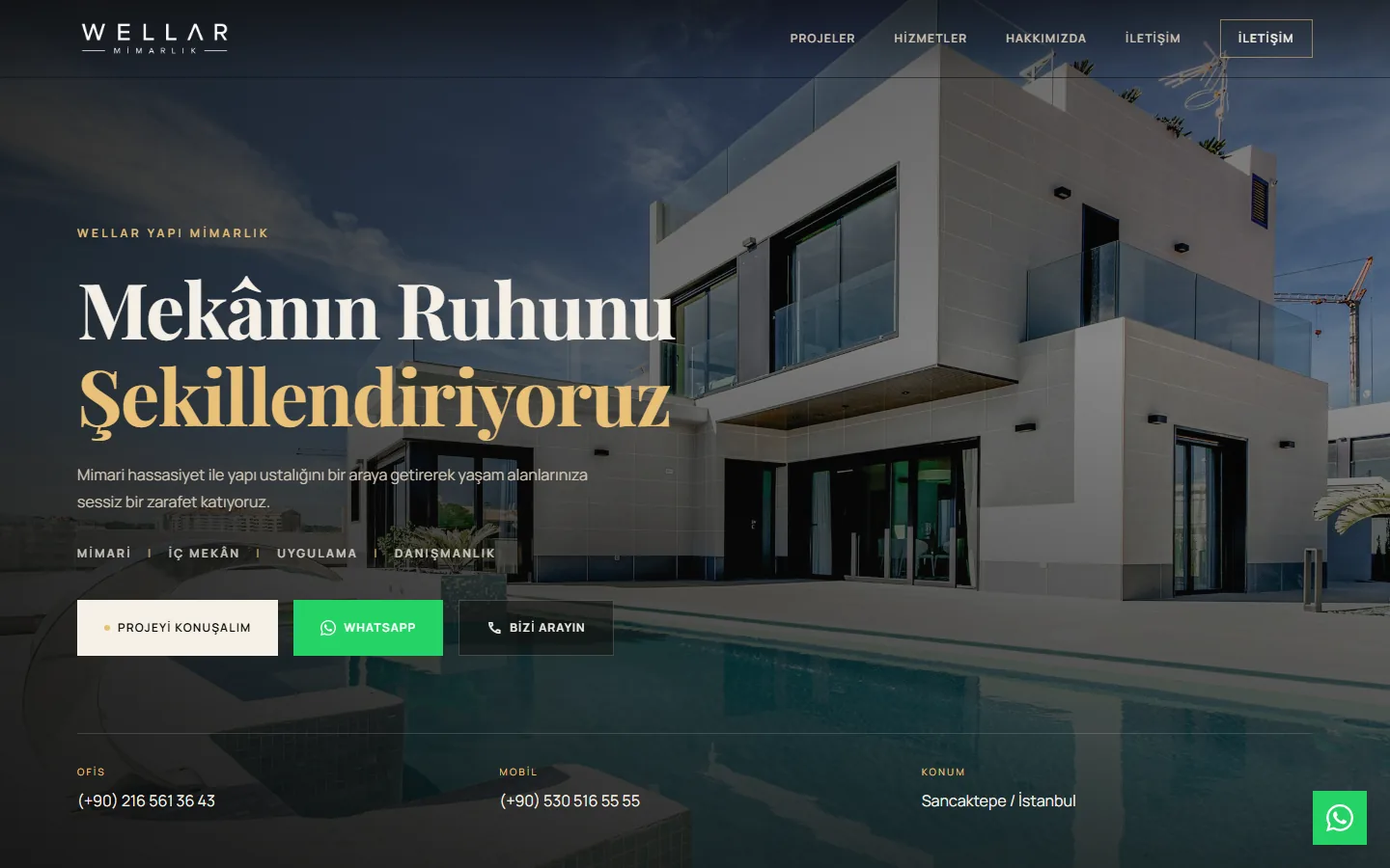 Wellar Mimarlık ana sayfa ekran görüntüsü